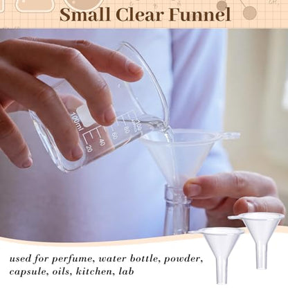 Tallew 48 Pcs 100ml Glass Beaker Set Including 12 Pcs 3.3 Borosilicate Lab Beaker, 12 Glass Stirring Rods, 12 Plastic Funnel and 12 Dropper for Lab and Perfume Making