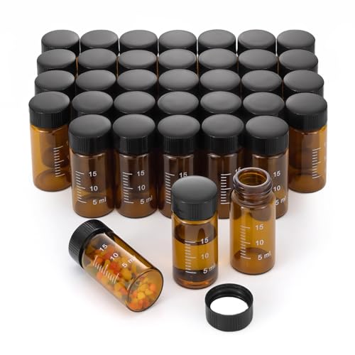 20mL Amber Glass Vials with Screw Caps & Scale, 36pcs