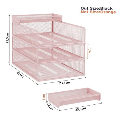 Natwind 3-Tier Stackable Metal Mesh Letter Paper Tray Organizer,Pink - color: Pink, size: 3 tier