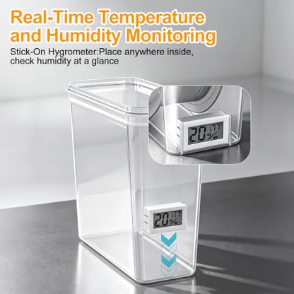 6 Pack Filament Storage Box with Temperature & Humidity Monitor, Airtight Dry Boxes with Desiccants & Label, Waterproof & Dust-Proof 3D Printer Filament Storage Container for PLA/ABS/PETG/TPU