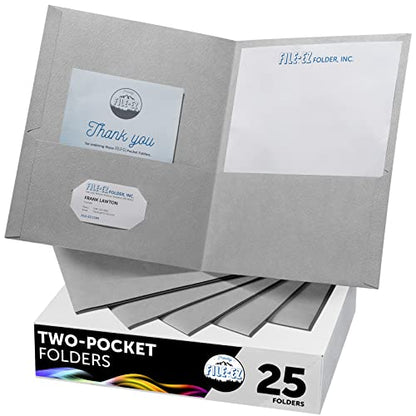FILE-EZ Two-Pocket Folders, Gray, 25-Pack, Textured Paper, Letter Size (EZ-32530) - color: Gray, size: 25 Folders