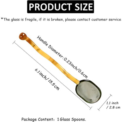 Glass Mixing Spoon 6.1 Inches Heat Resistant Glass Stirring Spoon Rod Teaspoons for Salt Sugar Tea Coffee Cocktail Cold Ice Cream Drink Party (Yellow Handle)
