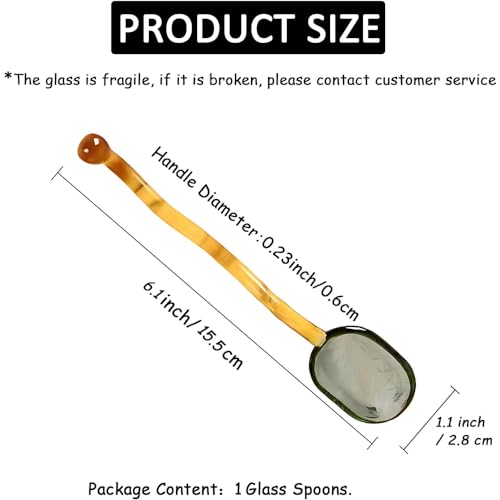 Glass Mixing Spoon 6.1 Inches Heat Resistant Glass Stirring Spoon Rod Teaspoons for Salt Sugar Tea Coffee Cocktail Cold Ice Cream Drink Party (Yellow Handle)