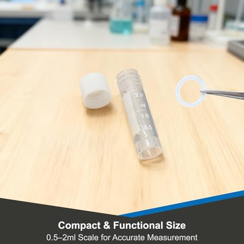 30Pcs 2ml Vial Plastic Small Tubes with Screw Caps Clear Mini Vials with Top Cap for Lab Sample Storage Plastic Test Tubes for Laboratory School Art and Educational Use
