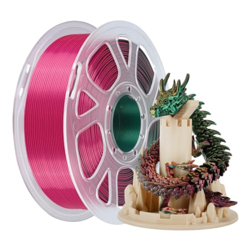 Kingroon Silk PLA Filament, Tri Color PLA Filament, Multicolor 3D Printer Filament, Dimensional Accuracy 1.75mm (+/-0.02mm) 1kg Spool(2.2lbs), Green Gold Red - color: 1kg-green Gold Rose Red, size: 1KG