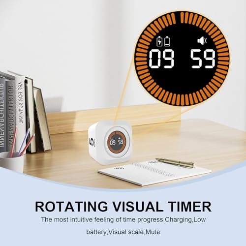 Rotating Cube Visual Countdown Timer 5, 25, 10, 50 Min Preset+Custom Mode - color: White