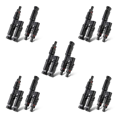 Solar Panel Connector 2 to 1 2 Way Solar Panel Splitter 1000V FMM+MFF Y Branch Solar Panel Parallel Connectors for Parallel Connection Between Solar Panels (5 Pair 2 to 1) - color: 2 to 1 (5 Pairs), size: T Branch