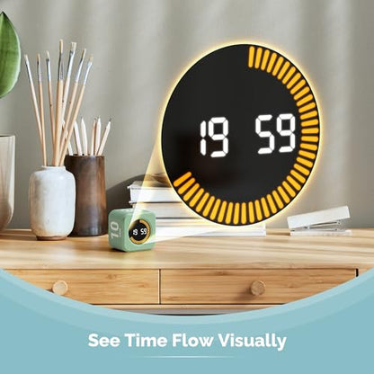 KADAMS Pomodoro Timer – Visual Cube with 5/10/30/60 Min Presets, LED Countdown Ring & Count Up Mode, Silent Flip Productivity Timer for Study, Classroom, Office, Cooking (Green 5-10-30-60 min) - color: Green 5-10-30-60 Min