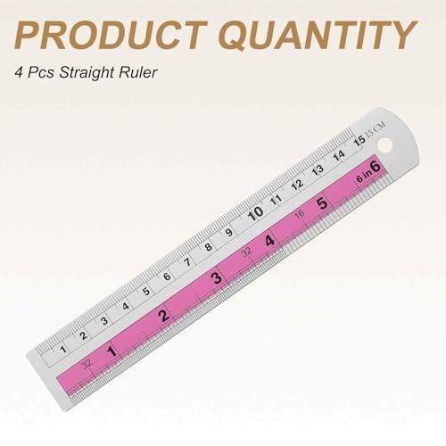 HARFINGTON 4pcs Metal Straight Ruler 15cm Metric SAE Aluminum Alloy Measuring Rulers Scale Tools with Hole for Measure Study Reading Classroom Office, Pink - color: Pink, size: 15cm
