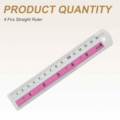 HARFINGTON 4pcs Metal Straight Ruler 15cm Metric SAE Aluminum Alloy Measuring Rulers Scale Tools with Hole for Measure Study Reading Classroom Office, Pink - color: Pink, size: 15cm