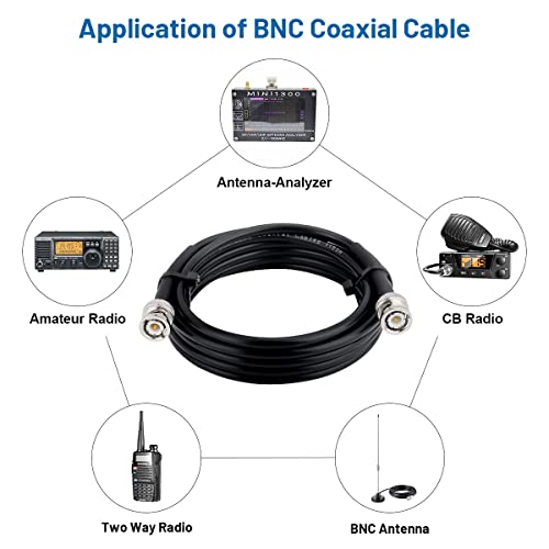 MOOKEERF BNC Cable - 10FT RG58 50 ohm Male to Male Coax Cables Low Loss BNC Extension Coaxial Cable with for Antennas, RF Radios, Modems, Oscilloscopes, Spectrum, etc (Black) - size: 10FT
