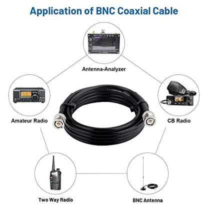 MOOKEERF BNC Cable - 10FT RG58 50 ohm Male to Male Coax Cables Low Loss BNC Extension Coaxial Cable with for Antennas, RF Radios, Modems, Oscilloscopes, Spectrum, etc (Black) - size: 10FT