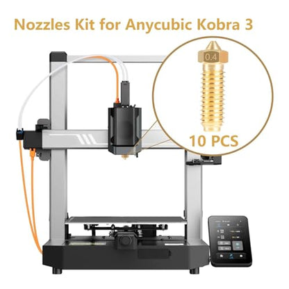 10PCS Brass Nozzles for Anycubic Kobra 3/Kobra S1, 3D Printer Parts 10PCS 0.4mm High Speed Nozzles Kit for Kobra 3, Kobra 3 Combo, Kobra S1, Kobra S1 Combo - style: Kobra 3 Brass 0.4mm