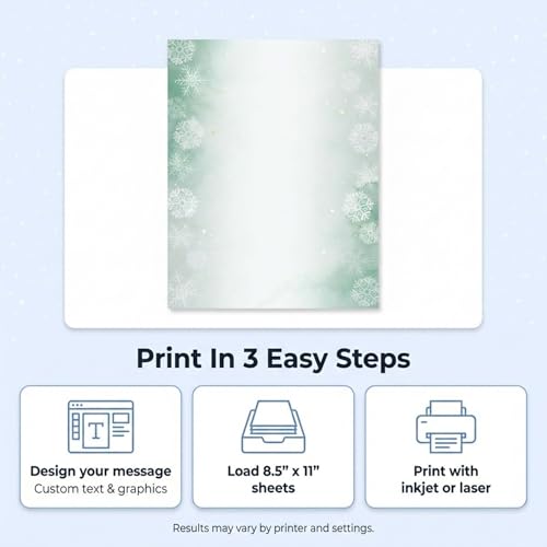 PaperDirect Frosted Snowflake Elegance Papers, Winter Stationery with Detailed Snowflakes and Frosted Center, 8.5 x 11, Acid-Free, Ideal for Scrapbooks, Invitations, Flyers, Cards, 25 Sheets