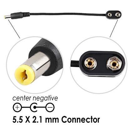 9V Battery Clip Converter Power Cable Connector 2.1 x 5.5mm Straight Angle - size: Straight Angle, 2 Cable