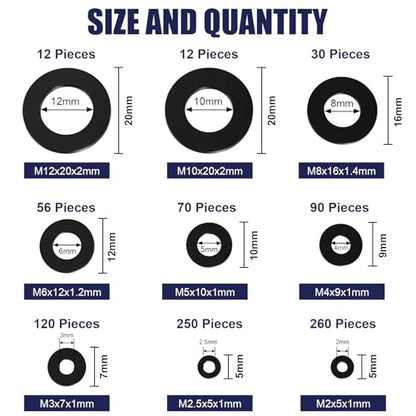WEGOUP 900pcs Nylon Flat Washer Assortment Kit for Bolts & Screws (M2-M12)