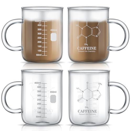 Hsei 4 Pack Beaker Mug, 16 oz Borosilicate Glass Coffee Cup, Caffeine - color: Clear
