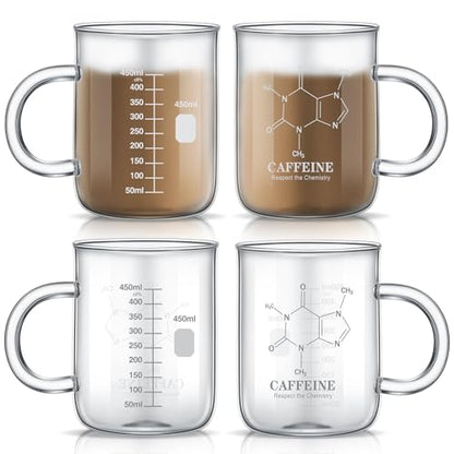 Hsei 4 Pack Beaker Mug, 16 oz Borosilicate Glass Coffee Cup, Caffeine - color: Clear