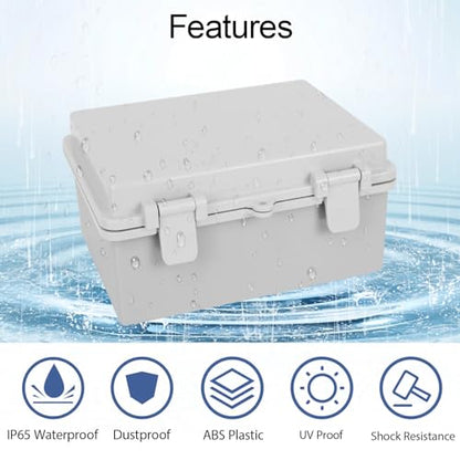 Junction Box ABS Plastic IP65 Waterproof Dustproof Universal Electrical Enclosure, Hinged Shell Outdoor and Indoor Usage Project Box, 8.7"x 6.7" x 4.3"(220x170x110mm), Grey - size: 8.7" x 6.7"x 4.3" (1pc)