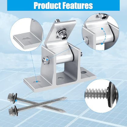 4PCS Solar Panel Mounts - Adjustable Brackets for RV & Flat Roofs, Tilt Angle 10-60 - size: 4 Pieces