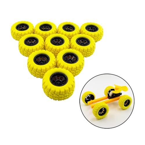 10PCS Toy Wheel Model Car Rubber Tire Wheel with 5PCS Shaft Round Rod Axles for RC Car Truck Robot DIY Model Building Parts (2x33mm Yellow) - style: 2x33mm Yellow
