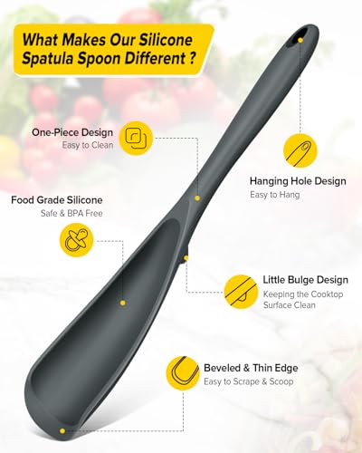 BUNDLEPRO Silicone Cooking Spoons for Nonstick Cookware, One-Piece, 2 Pack - color: Gray