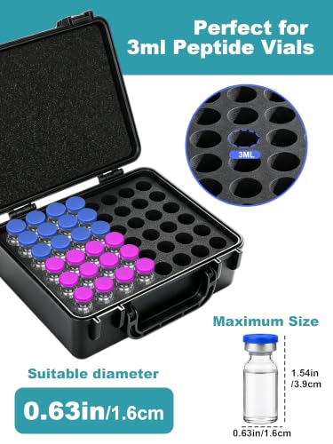 3ml Vial Case, Peptide Vial Storage Case for Refrigerator, 48Slot - color: 48-shots×3ml + 10 Vial Caps (Black)