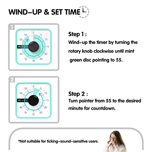 TWENTY5 SEVEN 7.5-Inch Visual Timer, Battery-Free 60-Minute Countdown Clock - color: Mint Green