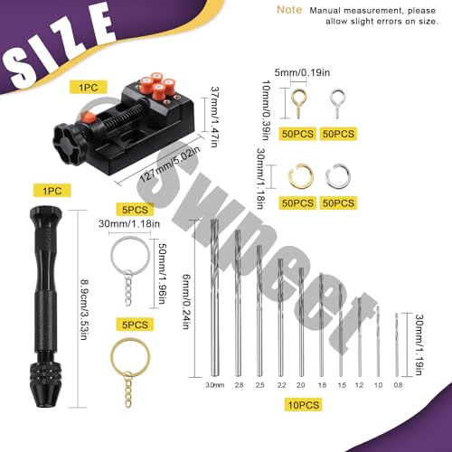 Swpeet 222Pcs Universal Mini Drill Press Vise Clamp and Aluminum Alloy Pin Vise Hand Drill with 0.8-3mm Steel Drill Bits and Keychain Making Supplies Assortment Kit, Resin Tools for Jewelry Crafts - style: NO.4