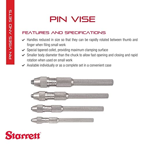 Starrett Pin Vise Set, .010 - .187" Range, 4 Pieces - size: 0-.187"