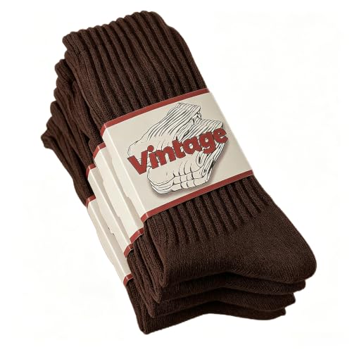 DAUCO 4 Pairs 98% Cotton Socks for Men Women Crew Seamless Fall Slouchy Socks - color: 4 Pairs - Brown, size: 5-10