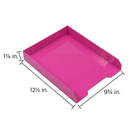 JAM PAPER Stackable Paper Trays - Pink - Desktop Document, Letter, & File Organizer Tray - 2/Pack - color: Pink, size: Pack of Two (2) Trays