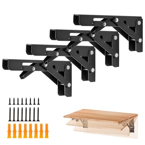 Ravinte Matte Black Folding Shelf Brackets, 6 Inch, 4 Pack - size: 6 Inch