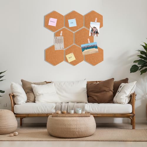 Mooliwe 8 Pcs 12 Inch Hexagon Cork Board Tiles Pins Clips, Yellow - color: Yellow
