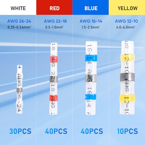TICONN 120 Pcs Solder Seal Wire Connectors, Heat Shrink Butt Splice - size: Mixed 120 Pieces