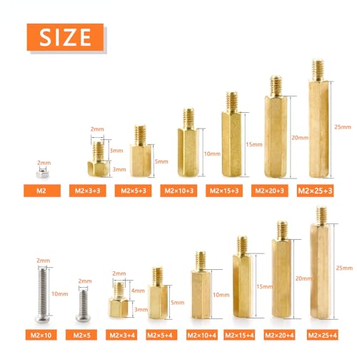 M2 Hex Brass Standoff,390pcs M2 Male Male Board Hexagon Threaded Pillar,Hexagonal PCB Motherboard Spacer Bolt Screw Nut Assortment Kit Mounting for PCB,Computer & Circuit Board - size: M2 Hex