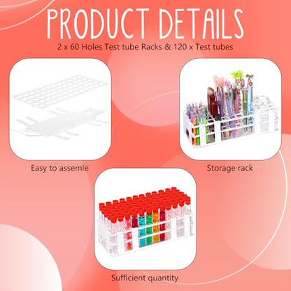 Threehoney 120 Pcs Plastic Test Tubes with Rack Set,Red - color: Red