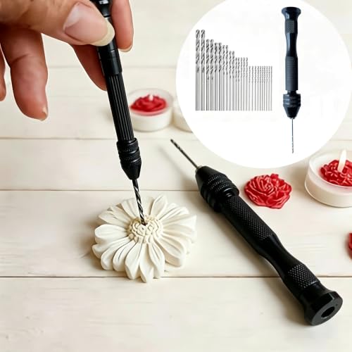 Pin Vise Hand Drill Set for Wax Candles – Manual Mini Hand Drill with 25pcs Micro Twist Drill Bits (0.5mm–3.0mm), Precision Jewelry Making Tool for Resin, Wood, Plastic, Beads, Miniature Model DIY