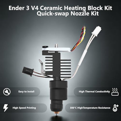 Creality Ender 3 V4 Hotend Ceramic Heating Block Kit, 300℃ High Temperature Resistance Heating Block Kit with Heat Sink and Quick Swap Nozzle for Ender 3 V4 - style: Ender 3 V4