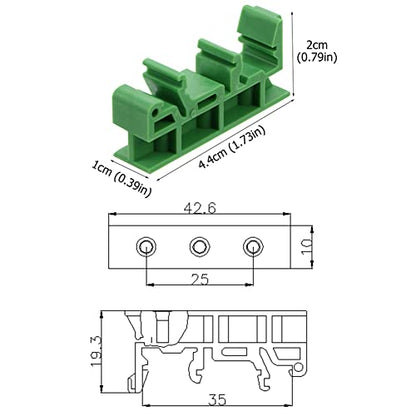 20Sets C45 DIN Rail PCB Mounting Bracket Holder Carrier Clips - size: 20Sets Green
