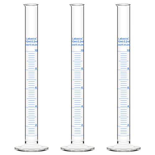 Labasics 3-Pack Borosilicate Glass 10 ml Heavy Wall Graduated Cylinder Measuring Cylinder - size: 10 ml