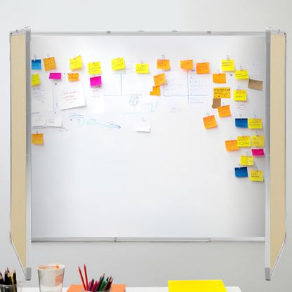 Mooliwe 72"x24" Tri-fold Fabric Board Whiteboard Combo, Foldable Combination Magnetic Dry Erase Board & Bulletin Whiteboard with Aluminum Frame Wall Mounted for Home, Office and School(Beige) - color: Beige