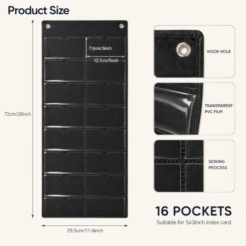 1 Pack 3" x 5" Index Card Holder Sleeve 16 Slots for Office, Black - color: Black