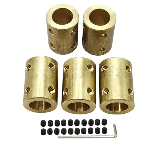 5pcs 10mm to 10mm Bore Rigid Coupling Set Screws,Brass Motor Shaft Coupling Coupler Connector with Screws and Wrench for 3D Printer DIY Encoder Car Model Shaft RC Robot - size: 10mm to 10mm