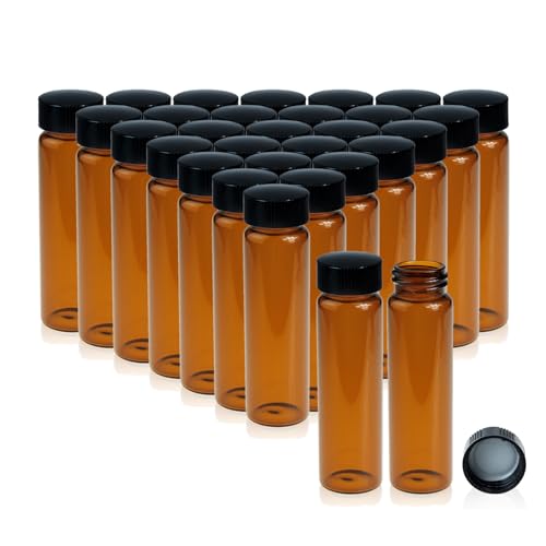 PEKYBIO 20PCS 30ML Amber Liquid Sample Glass Vials with Screw Caps - size: 27.5*84mm 30ml Vial