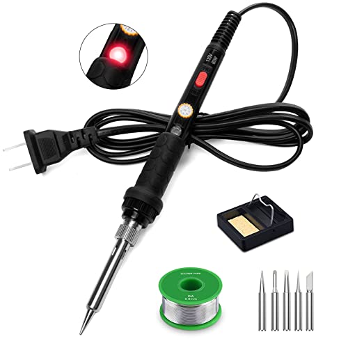 Soldering Iron Kit, 60W 110V Soldering Irons, Adjustable Temperature Soldering Welding Tool Kit with Extra 5pcs Tips, Stand, Sponge, Solder Wire - color: 9-in-1