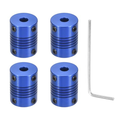 Flexible Shaft Coupling(5mm|6.35mm): 4 Pcs Blue Aluminum Alloy - color: Blue, size: 5mm x 6.35mm (19mm OD, 25mm L)