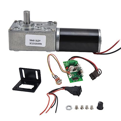 DC 12V Gear Motor with PWM Speed Controller Kit High Torque Geared Motor 20-400 RPM Adjustable 8mm D Shaft Low Noise Reduction Electric Motor for DIY Robot Car Automation (200RPM)