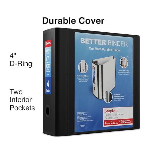 Staples Better 4-Inch D-Ring View Binder, Black, Reinforced Spine - color: Black, size: 4-Inch