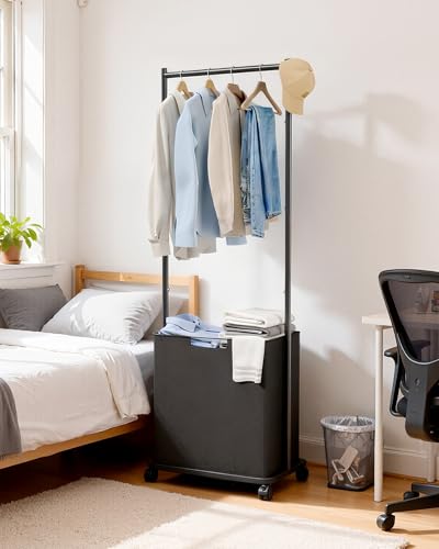 Sakugi Laundry Clothes Rack with Basket & Wheels, 16.6x12.6x68.9, Black